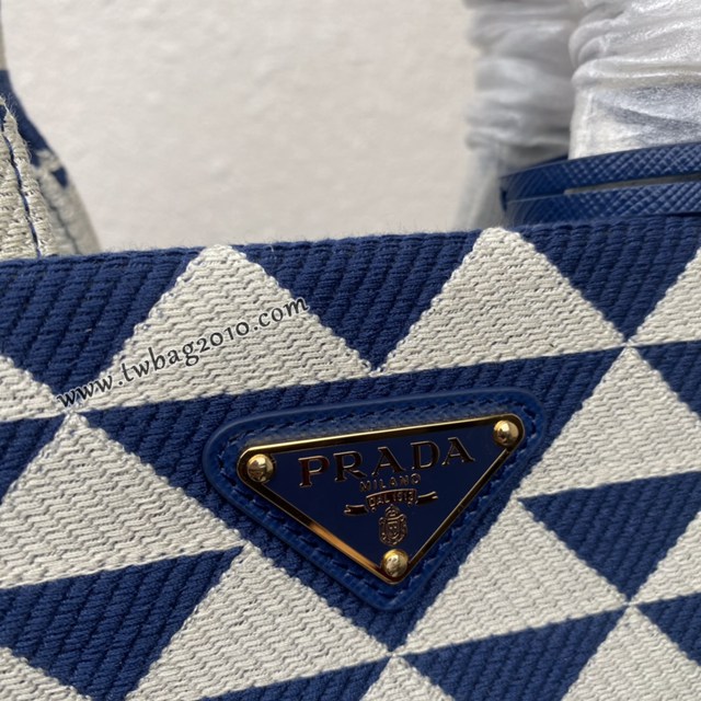 Prada專櫃新款刺繡織物包購物袋 1BA354中號 普拉達中號手提刺繡托特包 csp1153